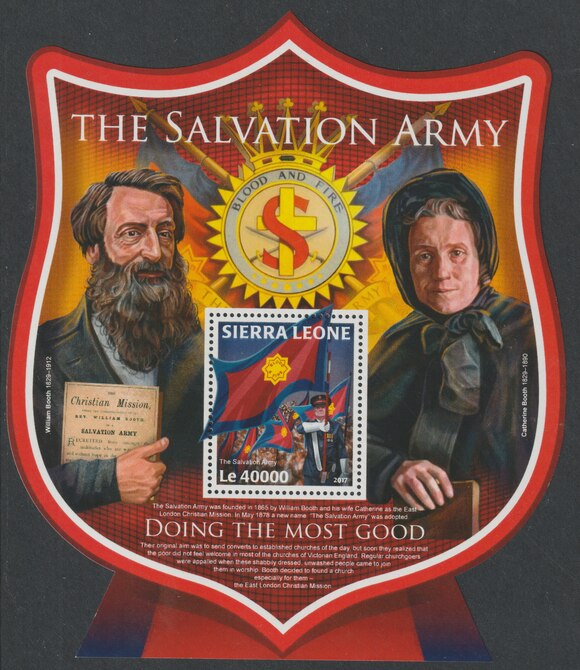Sierra Leone 2017 Salvation Army Shaped perf deluxe sheet containing one value unmounted mint, stamps on salvation army, stamps on shaped
