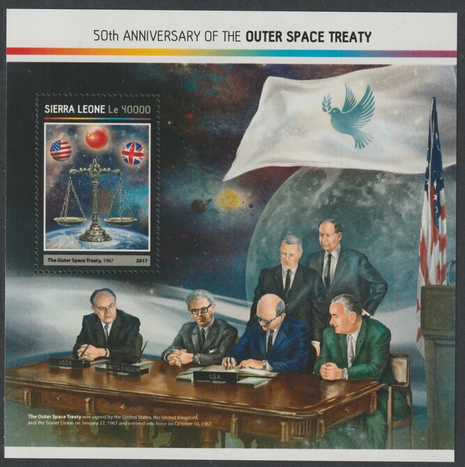 Sierra Leone 2017 Outer Space Treaty 50th Anniv perf deluxe sheet containing one value unmounted mint, stamps on space