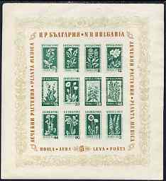 Bulgaria 1953 Medicinal Plants imperf m/sheet wrinkles and marks on gum but fine from front, SG MS 931a cat \A370, stamps on 