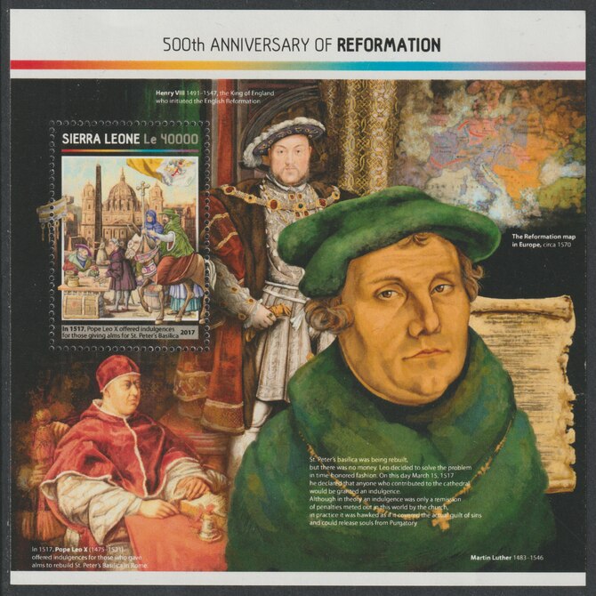 Sierra Leone 2017 Reformation #2 - 500th Anniv perf deluxe sheet containing one value unmounted mint, stamps on religion, stamps on reformation