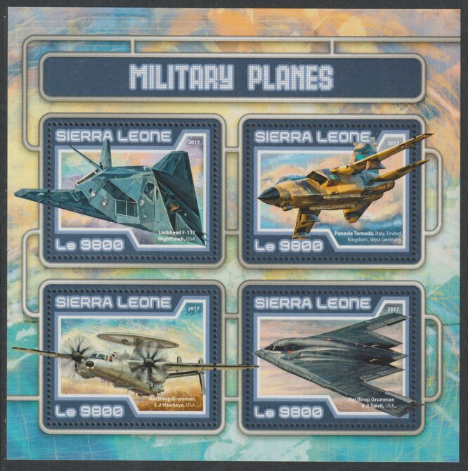 Sierra Leone 2017 Military Planes perf sheetlet containing 4 values unmounted mint, stamps on aviation