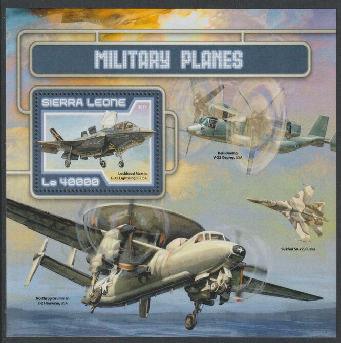 Sierra Leone 2017 Military Planes perf deluxe sheet containing one value unmounted mint, stamps on aviation