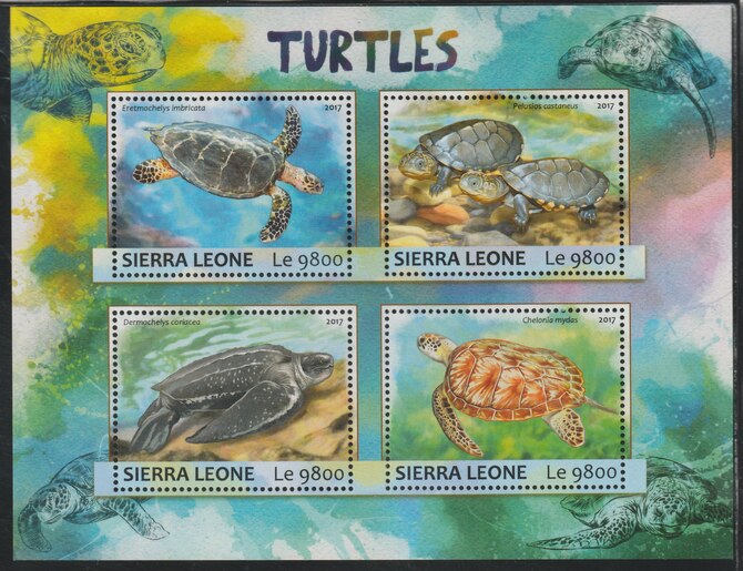 Sierra Leone 2017 Turtles #2 perf sheetlet containing 4 values unmounted mint, stamps on turtles, stamps on marine life