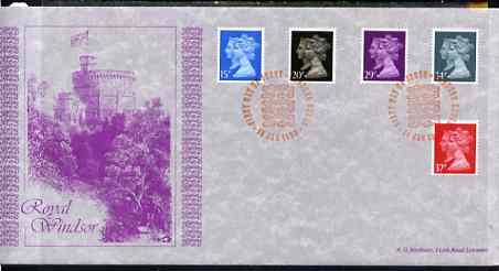 Great Britain 1990 Benham silk First Day Cover for 1d Black Anniversary bearing set of 5 with Windsor special cancel in red - No. 35 from a Limited Edition of just 100, stamps on 