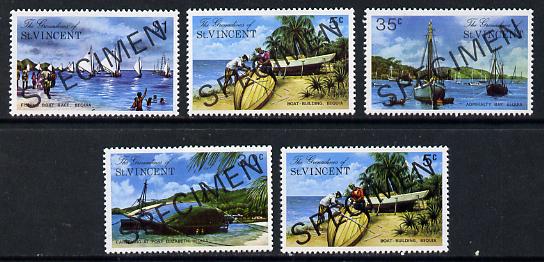 St Vincent - Grenadines 1974 Bequia Island #1 set of 5 (incl both 5c) each opt'd Specimen unmounted mint, as SG 30-34, stamps on tourism, stamps on ships, stamps on fishing