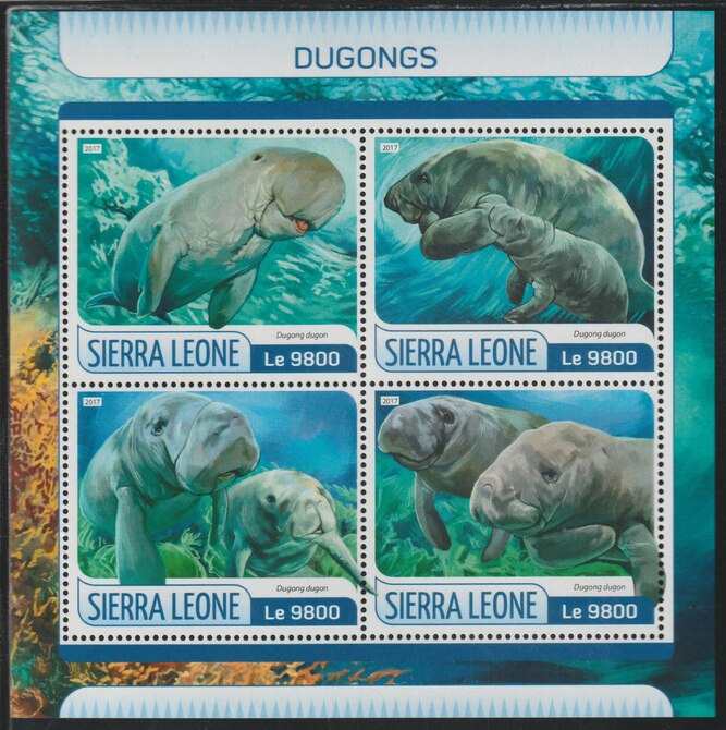 Sierra Leone 2017 Dugongs perf sheetlet containing 4 values unmounted mint, stamps on marine life, stamps on dugongs