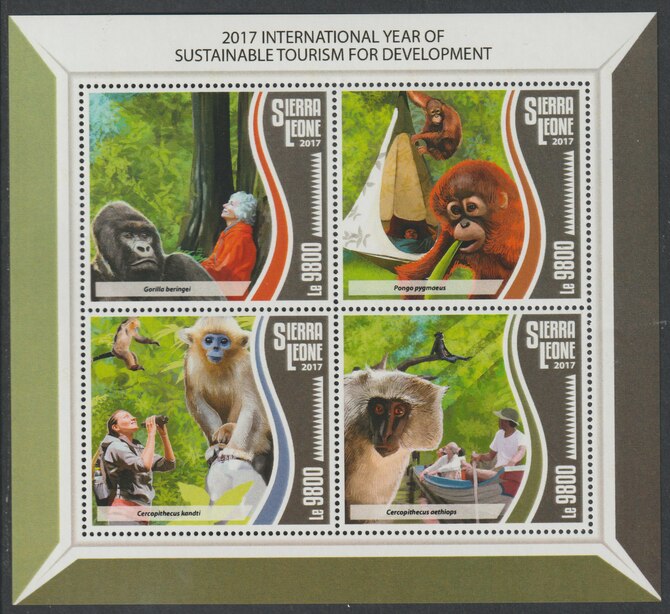 Sierra Leone 2017 Sustainable Tourism perf sheetlet containing 4 values unmounted mint, stamps on tourism, stamps on animals, stamps on apes