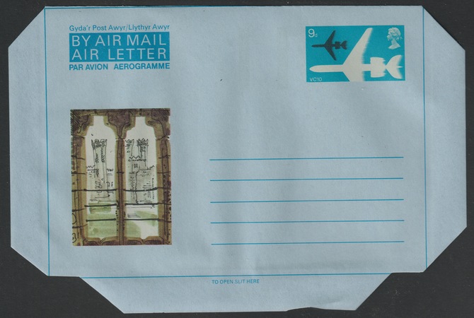 Aerogramme - Great Britain 1969 Investiture of Prince of Wales 9d Air Letter (VC10) featuring Caernarvon Castle, unused and fine (folded along fold lines), stamps on aviation, stamps on castles, stamps on charles