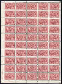 Canada 1937 KG6 Coronation 3c complete sheet of 50 with imprint & plate No.1, unmounted mint SG 356, stamps on , stamps on  kg6 , stamps on 