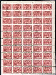 Canada 1937 KG6 Coronation 3c complete sheet of 50 with imprint & plate No.2, unmounted mint SG 356, stamps on , stamps on  kg6 , stamps on 