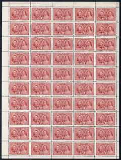 Canada 1937 KG6 Coronation 3c complete sheet of 50 with imprint & plate No.4, unmounted mint SG 356, stamps on , stamps on  kg6 , stamps on 