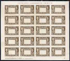 Liberia 1952 Ashmun 4c brown imperf proof sheet of 20 of frame only in issued colour unmounted mint as SG 718, stamps on , stamps on  stamps on liberia 1952 ashmun 4c brown imperf proof sheet of 20 of frame only in issued colour unmounted mint as sg 718