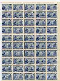 Newfoundland 1941 Sir Wilfred Grenfell's Labrador Mission 5c in complete folded sheet of 100, SG 275, stamps on , stamps on  stamps on newfoundland 1941 sir wilfred grenfell's labrador mission 5c in complete folded sheet of 100, stamps on  stamps on  sg 275