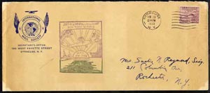 United States 1933 long cover to New York with Sixth Lindberg Anniversary cachet in violet & green, stamps on , stamps on  stamps on , stamps on  stamps on lindbergh