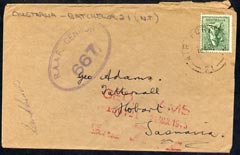 Australia 1945 cover  with RAAF Censor cachet, 4d stamp tied Air Force PO No 21, stamps on 