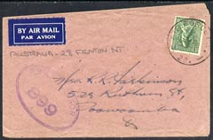 Australia 1945 cover  with RAAF Censor cachet, 4d stamp tied Air Force PO No 28, stamps on 
