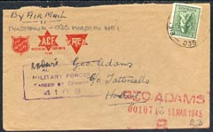 Australia 1945 Military censor cover, 4d tied FPO 035 cds cancel, stamps on 