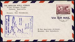 Australia 1947 First Clipper Flight cover (illustrated with Map cachet) from Sydney to New Caledonia, stamps on , stamps on  stamps on australia 1947 first clipper flight cover (illustrated with map cachet) from sydney to new caledonia