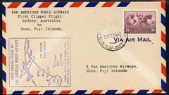 Australia 1947 First Clipper Flight cover (illustrated with Map cachet) from Sydney to Suva (Fiji), stamps on 