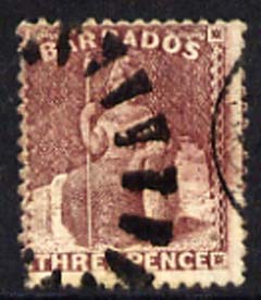 Barbados 1873 Britannia 3d wmk small star  good used with part cork & part cds cancels cat \A3110, SG63