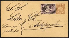 Bolivia 1898 10c p/stat env with additional 10c to Antofagasta, indistinct cancel, stamps on 