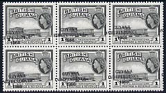 Guyana 1967-68 Independence opt on 1c (Script CA) unmounted mint block of 6 with opt misplaced (just touching perfs at left) SG 420var, stamps on , stamps on  stamps on guyana 1967-68 independence opt on 1c (script ca) unmounted mint block of 6 with opt misplaced (just touching perfs at left) sg 420var