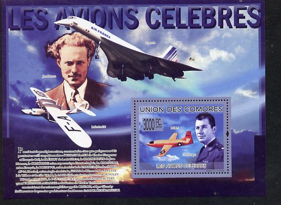 Comoro Islands 2009 Aviation Celebrities perf s/sheet unmounted mint Michel BL 509, stamps on , stamps on  stamps on personalities, stamps on  stamps on aviation, stamps on  stamps on concorde