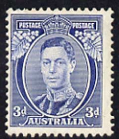 Australia 1937-39 KG6 3d blue die 1a fine mounted mint, SG 168b cat \A3140, stamps on 