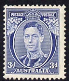 Australia 1937-39 KG6 3d blue die 1a fine mounted mint, SG 168b cat A3140, stamps on , stamps on  stamps on australia 1937-39 kg6 3d blue die 1a fine mounted mint, stamps on  stamps on  sg 168b cat \a3140