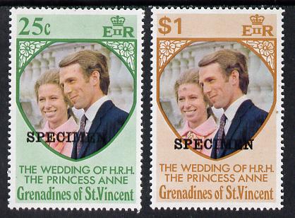 St Vincent - Grenadines 1973 Royal Wedding set of 2 optd Specimen unmounted mint, as SG 1-2, stamps on royalty    anne & mark
