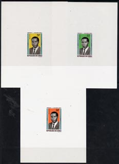 Congo 1965 President set of 3 in sunken die proofs in issued colours, as SG66-66b, stamps on , stamps on  stamps on congo 1965 president set of 3 in sunken die proofs in issued colours, stamps on  stamps on  as sg66-66b