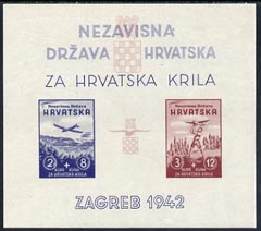 Croatia 1942 Aviation Fund imperf m/sheet unmounted mint, SG MS 58a, stamps on , stamps on  stamps on croatia 1942 aviation fund imperf m/sheet unmounted mint, stamps on  stamps on  sg ms 58a