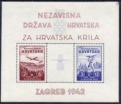 Croatia 1942 Aviation Fund perf m/sheet fine mounted mint but disturbed at right, SG MS 58b, stamps on , stamps on  stamps on croatia 1942 aviation fund perf m/sheet fine mounted mint but disturbed at right, stamps on  stamps on  sg ms 58b