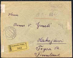 Czechoslovakia 1921 reg cover to Finland, stamps on 