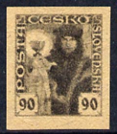 Czechoslovakia 1920 Hussite 90h imperf colour proof in grey on ungummed paper, as SG 204, stamps on 
