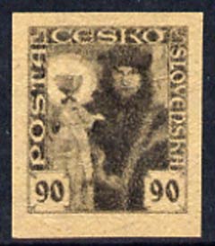 Czechoslovakia 1920 Hussite 90h imperf colour proof in grey on ungummed paper, as SG 204, stamps on xxx