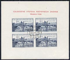 Czechoslovakia 1950 Philatelic Exhibition imperf m/sheet fine used MS 608a, stamps on , stamps on  stamps on czechoslovakia 1950 philatelic exhibition imperf m/sheet fine used ms 608a