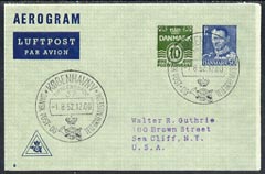 Aerogramme - Denmark 1952 60ore (10 + 50) printed Aerogramme (type 8) with commem cancel