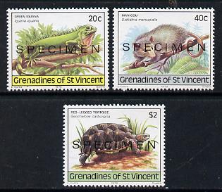 St Vincent - Grenadines 1979 Wildlife set of 3 (Iguana, Opossum & Tortoise) opt'd Specimen unmounted mint, as SG 149-51, stamps on , stamps on  stamps on animals     reptiles    tortoises