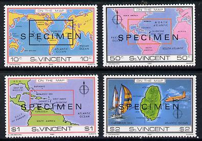 St Vincent 1980 On the Map set of 4 optd Specimen unmounted mint, as SG 651-54, stamps on maps