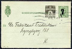 Denmark 1921 3ore plus 7/5ore postal stationery card locally used, stamps on , stamps on  stamps on denmark 1921 3ore plus 7/5ore postal stationery card locally used