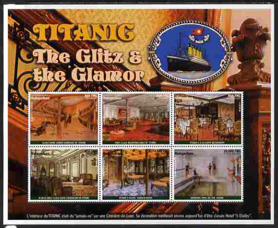 Madagascar 1998 RMS Titanic - The Glitz & Glamour perf sheetlet containing 6 values unmounted mint. Note this item is privately produced and is offered purely on its thematic appeal , stamps on , stamps on  stamps on ships, stamps on  stamps on disasters