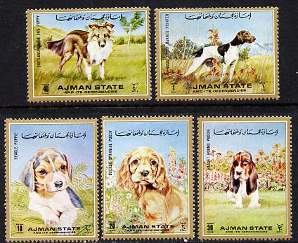 Ajman 1972 Dogs perf set of 5 unmounted mint (Mi 1538-41) , stamps on , stamps on  stamps on animals    dogs   sheep dog    pointer    beagle   basset hound      cocker spaniel