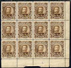 El Salvador 1895 General Ezeta 3c brown UNISSUED without overprint, fine mounted mint block of  12, SG 97var, stamps on , stamps on  stamps on el salvador 1895 general ezeta 3c brown unissued without overprint, stamps on  stamps on  fine mounted mint block of  12, stamps on  stamps on  sg 97var