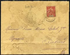 Martinique 1908 cover (stained) to Bordeaux bearing 10c red & blue tied 'Basse' cds, stamps on , stamps on  stamps on martinique 1908 cover (stained) to bordeaux bearing 10c red & blue tied 'basse' cds