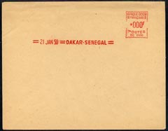 Senegal 1950 proof of meter franking on large piece valued at *000F, stamps on , stamps on  stamps on senegal 1950 proof of meter franking on large piece valued at *000f