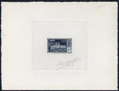 French Morocco 1950 New Hospital 15f die proof in indigo on sunken card signed by Dufresne, the engraver, stamps on 