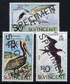 St Vincent 1974 Birds set of 3 opt'd Specimen unmounted mint, as SG 396-98, stamps on , stamps on  stamps on birds    tern    pelican      frigate