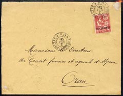French Morocco 1906 local cover to Oran bearing 10c tied Treso et Postes cds, stamps on , stamps on  stamps on french morocco 1906 local cover to oran bearing 10c tied treso et postes cds