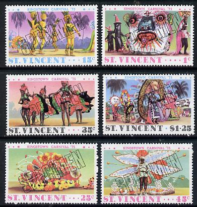 St Vincent 1975 Kingston Carnival set of 6 opt'd Specimen unmounted mint, as SG 415-20 , stamps on , stamps on  stamps on cultures    dancing